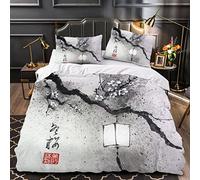 Woowin Housse de Couette Japon 200x200 Imprimé en 3D Style Oriental Parure De Lit 2 Personnes Microfibre avec Fermeture Éclair 3 pièces Ensemble de Literie 2 Taies d'oreiller 50x75cm