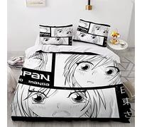 Woowin Housse De Couette Manga Fille 140x200 Enfant Ado Fille 3D Dessin Animé Japonais Parure de Lit 1 Personne Microfibre 3 pièces Housse De Couette avec Fermeture Éclair+2 Taies d'oreiller 50x75cm
