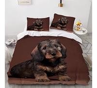 Woowin Parure De Lit 200x200 Ado Teckel Housse De Couette 2 Personnes avec Fermeture Éclair 3D Imprimé Animal De Compagnie Literie Doux Microfibre Hypoallergique et 2 Taies D'oreillers