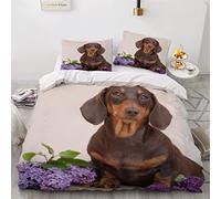 Woowin Parure De Lit 200x200 Ado Teckel Housse De Couette 2 Personnes avec Fermeture Éclair 3D Imprimé Chien De Compagnie Literie Doux Microfibre Hypoallergique et 2 Taies D'oreillers