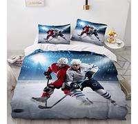 Woowin Parure De Lit 200x200 Hockey sur Glace 2 Personnes 3D Motif des Sports Housse de Couette Douce Microfibre avec Fermeture Éclair Literie 3 pièces Enfant Garcon 2 Taies d'oreiller 50x75cm