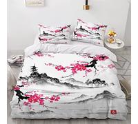 Woowin Parure De Lit 200x200 Japon 2 Personnes 3D Motif Fleurs De Cerisier Housse de Couette Douce Microfibre avec Fermeture Éclair Literie 3 pièces Enfant Garcon 2 Taies d'oreiller 50x75cm