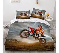 Woowin Parure De Lit 200x200 Moto 2 Personnes 3D Motif Sport Extrême Housse de Couette Douce Microfibre avec Fermeture Éclair Literie 3 pièces Enfant Garcon 2 Taies d'oreiller 50x75cm