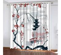 Woowin Rideau Occultant Fleurs De Cerisier Rideaux Chambre Salon Moderne 3D Style Japonais Isolant Thermique Anti Froid Polyester Bruit Grande Largeur 2 Pièces 91.5X214 cm, 2x L91.5cm x H214cm