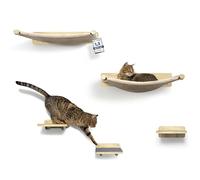 WOOWOOD Lot de 2 murs d'escalade pour chat - 2 escaliers muraux en bois massif - Hamac pour chat - Arbre à chat mural - Meubles pour chat - Mur d'escalade pour chat (5 pièces)