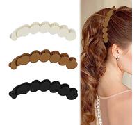 WOOXDYUK 3 Pcs Pinces à Cheveux Ovales Givrées Banane Clips pour Cheveux Moyens Queue de Cheval Chignons Accessoires de Coiffage pour Forte Tenue (Blanc Brun Noir)