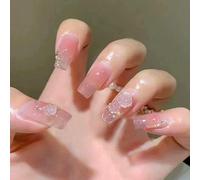 WOOXDYUK Nail Art Set, 24 Pièces Faux Ongles, Press on Tips Full Cover Nails Art Nude Rose Camelie Manucure Bandes Adhésives pour Femmes Filles Fête et Maison DIY