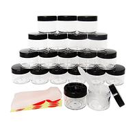 Wopanxye 20 Pièces 20ml Cosmétiques D'échantillons Pots, avec Bouchon à Vis en Noir, 20g Mini Acrylic Pots, Transparent Vides Cannettes, pour Mascara Shampoing Masques De Boue Paillettes Nail Art