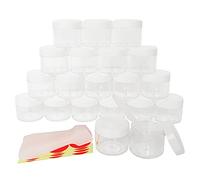 Wopanxye 20 Pièces 20ml Petite D'échantillons Pots, Acrylic Ronds Clairs 20ml Cannettes, 20g Cosmétiques Récipients, et Blanc Couverture, pour Échantillons Mini-Bougies Brillant à Lèvres Gommage