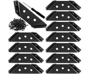 Wopanxye Lot de 12 équerres d'angle universelles en acier inoxydable pour bois, équerres d'angle triangulaires avec vis, pour meubles en bois, tables, chaises, étagères, tiroirs, armoires, noir