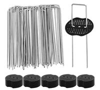 Wopanxye Lot de 50 goupilles de terre argentées en forme de U - Pointe pointue réglable - Largeur réglable - 100 mm x 40 mm - Pour tuyaux, membranes de protection contre les mauvaises herbes, câbles