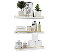 WOPITUES Lot de 3 étagères flottantes avec garde-corps en métal doré, étagères pour décoration murale, étagères murales pour chambre à coucher, salle de bain, cuisine, salon, plantes, cadres photo,