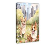 WOPIYNAG NYC Dog Park - Impression sur toile aquarelle - Décoration de chambre à coucher - 20 x 30 cm