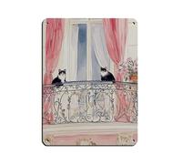 WOPIYNAG Poster en métal vintage avec chat de Paris et balcon - Décoration murale rétro pour pub, club, café, bar, maison - 30 x 40 cm
