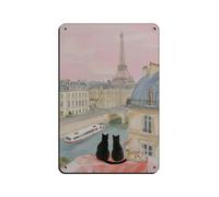 WOPIYNAG Poster en métal vintage avec motif chat de Paris pour pub, club, café, bar, maison, décoration murale rétro 20 x 30 cm