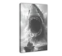 WOPIYNAG Poster sur toile Monstrueux Shark Attack - Décoration de chambre à coucher - 40 x 60 cm