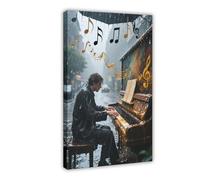 WOPIYNAG Poster sur toile Pianiste dans la rue sous la pluie battante Décoration de chambre à coucher 60 x 90 cm