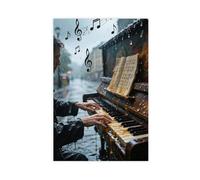 WOPIYNAG Poster sur toile représentant un pianiste dans la rue sous la pluie battante - Décoration de chambre à coucher - Cadeau idéal - 20 x 30 cm