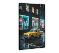 WOPIYNAG Poster sur toile représentant un taxi sous la pluie - Décoration de chambre à coucher - 20 x 30 cm