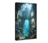 WOPIYNAG Poster sur toile « The Sunken Baroque Church Under The Sea » - Décoration de chambre à coucher - 30 x 45 cm