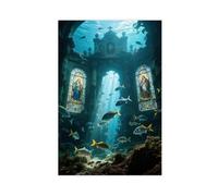 WOPIYNAG Poster sur toile « The Sunken Baroque Church Under The Sea » - Décoration de chambre à coucher - 30 x 45 cm