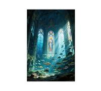 WOPIYNAG Poster sur toile « The Sunken Baroque Church Under The Sea » - Décoration de chambre à coucher - 50 x 75 cm