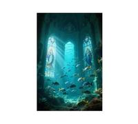 WOPIYNAG Poster sur toile « The Sunken Baroque Church Under The Sea » - Décoration de chambre à coucher - 50 x 75 cm