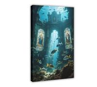 WOPIYNAG Poster sur toile « The Sunken Baroque Church Under The Sea » - Décoration de chambre à coucher - 50 x 75 cm