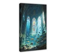 WOPIYNAG Poster sur toile « The Sunken Baroque Church Under The Sea » - Décoration de chambre à coucher - 50 x 75 cm