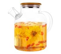 WOPPLXY 1800ML Theiere avec Infuseur et Couvercle en Bois, Transparent Carafe Thé Glacé pour les Boissons Chaudes et Froides