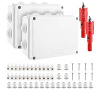 WOPPLXY 2 Pièces Boite de Derivation avec 20 x Branchement de Câble M20, 2 x Bande de Serrage, 2 x Scie Perforée 20mm, 8 Vis, 15x11x7cm Boite de Derivation Etanche Exterieur en Plastique ABS (Blanc)