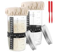 WOPPLXY 2 Pièces Kit Levain, 730 ML Bocal de Démarrage pour Levain, Kit de Démarrage au Levains avec Ruban d'alimentation Datte, Thermomètre, Couvercle, Spatule en Silicone