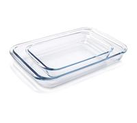 WOPPLXY 2 Pièces Plat Pyrex, 1,6L + 3L Plat a Gratin Transparent, Plat Four Rectangulaire en Verre pour Lasagnes et Gâteaux