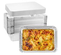 WOPPLXY 50 Pièces 1000ml Barquette Aluminium avec Couvercle, 22 x 15,8 x 5,5 cm Barquette Aluminium pour Barbecue, Cuisson, Congélation