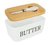 WOPPLXY Beurrier avec couvercle et couteau - Beurrier blanc en céramique avec couvercle - Grand récipient à beurre en porcelaine de 650 ml pour le beurre, le fromage, le stockage