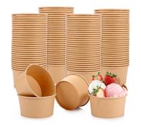 WOPPLXY Lot de 100 Cups à Glace en Papier Kraft, 450ml Gobelets en Papier pour Desserts Chauds ou Froids, Soupe (Brun)