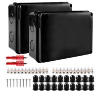 WOPPLXY Lot de 2 Boite de Derivation avec 20 x Branchement de Câble M20, 2 x Bande de Serrage, 2 x Scie Perforée 20mm, 8 Vis, 15x11x7cm Boite de Derivation Etanche Exterieur en Plastique ABS (Noir)