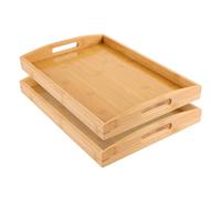 WOPPLXY Lot de 2 Plateau de Service Rectangulaire, 40 x 28 x 5 cm Plateau Bois Rectangulaire avec Poignée, Plateaux Repas en Bambou pour Petit-déjeuner, Boissons, Vaisselle, Réception de Fête