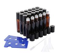 WOPPLXY Lot de 24 Roll On Vide, 10ml Flacon Roll On Vide avec Rouleau en Acier Inoxydable, Ouvre-Bouteille, Entonnoir, Pipettes, Roll On Huile Essentielle Vide en Verre pour Parfums, Massage, Voyage