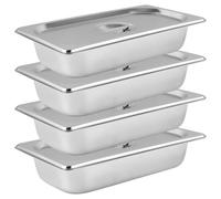 WOPPLXY Lot de 4 Plat Inox avec Couvercle, GN 1/3 Bac Inox avec Couvercle, 32,5 x 17,5 x 6,5 cm Bac Inoxs Alimentaire pour des Fours à Convection, des Bain-Maries, des Chafing Dishes