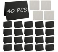WOPPLXY Lot de 40 mini tableaux noirs pour nourriture, 10,2 x 7,6 cm, petit tableau noir avec 4 craies blanches et 4 chiffons de nettoyage, petit panneau de table réservé pour fête de mariage, buffet,
