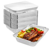 WOPPLXY Lot de 50 Barquette Aluminium avec Couvercle, 1150ml Barquette Aluminium Barbecue Idéal pour Congélation, Barbecue, Cuisson (23 x 17 x 5 cm)