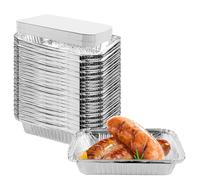 WOPPLXY Lot de 50 Barquette Aluminium avec Couvercle, 850ml Barquette Aluminium Barbecue Idéal pour Barbecue, Cuisson, Congélation (21 x 15 x 4,5 cm)