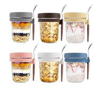 WOPPLXY Lot de 6 Pot Yaourt en Verre avec Couvercle, 350 ml Overnight Oats Jar avec Cuillère et Marques de Mesure, Pot Overnight Oat Verre Réutilisable pour Yaourts et Overnight Oats