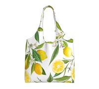 WOPQS Grand sac d'épicerie pliable léger et pliable en toile Motif citrons tropicaux frais, Noir , Taille unique