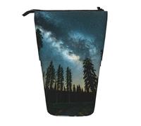 WOPQS Night Sky with Trees Vertical Retractable Pencil Case College Pouch Stationery Multifonctionnel Storage Bag