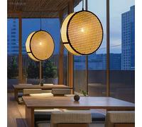 WOQuju Suspension Luminaire Suspension Vintage Tissage Lustre Style Bohème Bambou Lampe De Plafond Plafonnier De Décoration pour Restaurant, Salon, Cuisine, Café