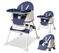 WoRaum Chaise Haute Bébé 4-en-1, Chaise Haute Bébé Réglable et Convertible avec Ceinture de Sécurité, Plateau, Facile à Nettoyer, Siège Bébé de 6 Mois à 6 Ans (Bleu)