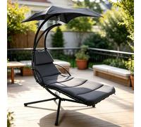 WoRaum Fauteuil Suspendu Exterieur Chaise Longue Suspendu Salon de Jardin et Transat pour Jardin Terrasse Balcon - 195 cm Hauteur, 73 cm Largeur, 120 kg Charge, Coussin 3 cm (Anthracite)
