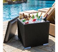 WoRaum Glacière 40 l 43 x 43 x 43 cm - Refroidisseur de boissons carré avec aspect rotin PE et insert en acier à double paroi - Utilisable comme table et tabouret - Pour jardin, terrasse, camping